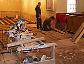 Graham and Christoph relaying floorbards in the East Church, Cromarty